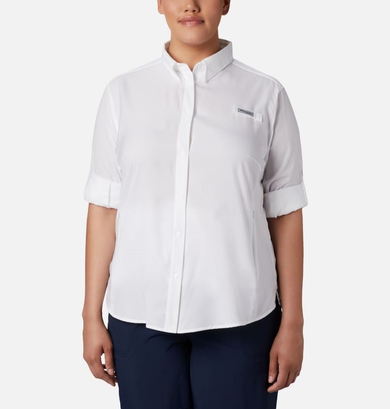 Women's Columbia PFG Tamiami II Long Sleeve Shirts White | Plus Size CA-R0365
